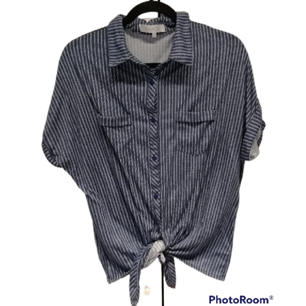 EDEN & OLIVIA Striped Button Front Tie Front Blouse XL